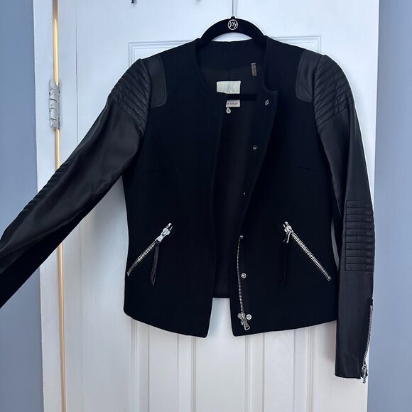 Rebecca Taylor Black Moto Jacket with Quilted Lamb Leather Sleeves - Picture 2 of 3
